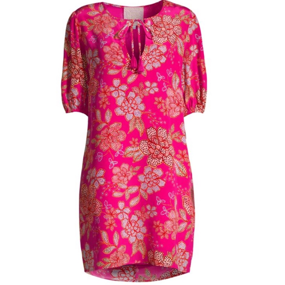 Johnny Was Vesna SZ Medium pink floral silk‎ tunic mini dress